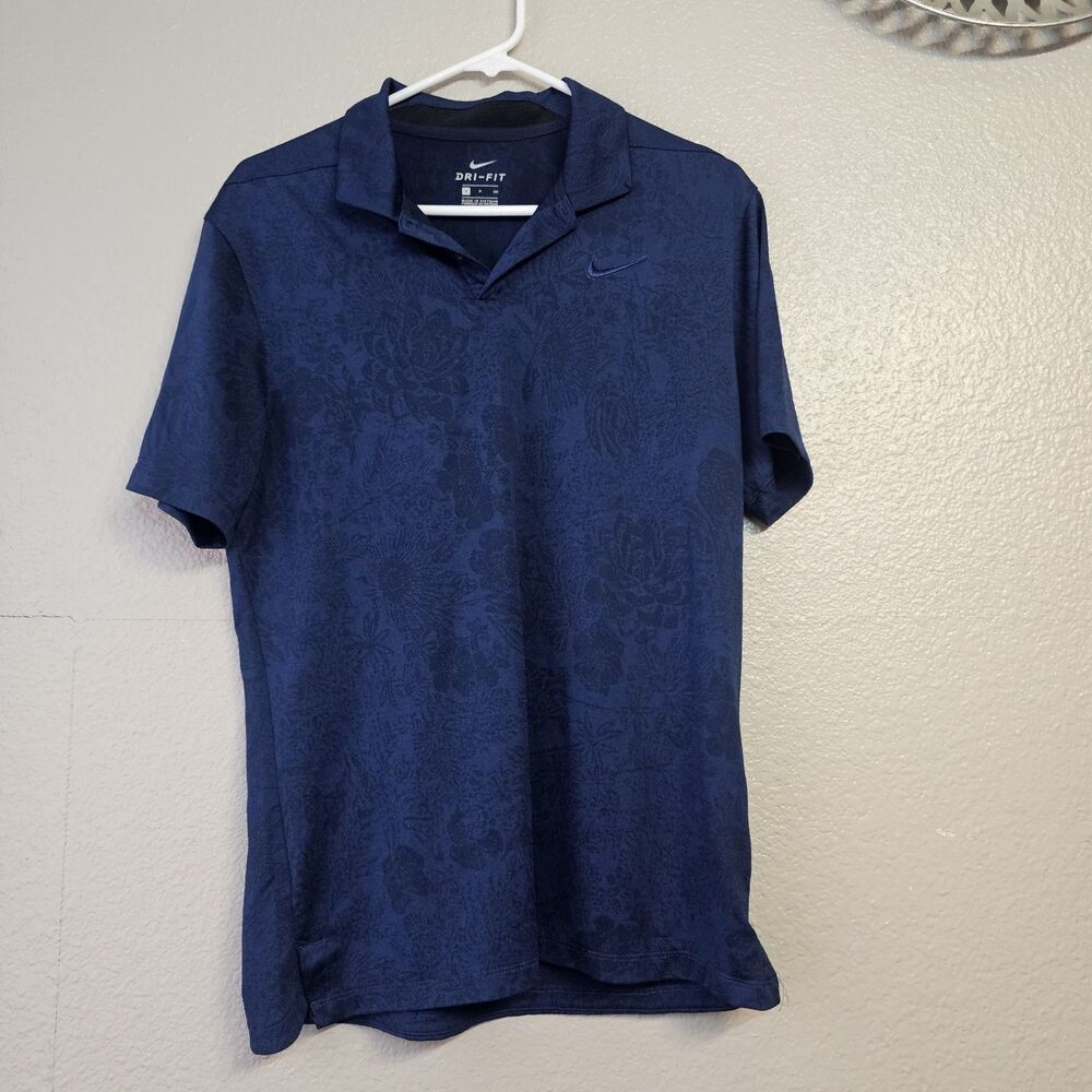 Dri-FIT Polo Shirt Men’s Small Blue Floral Pattern Golf Athletic Activewear C083